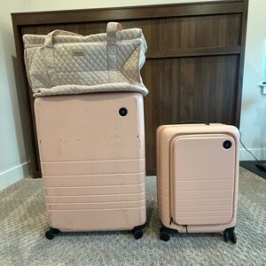 Monos Pink Luggage Set with Quilted weekender bag